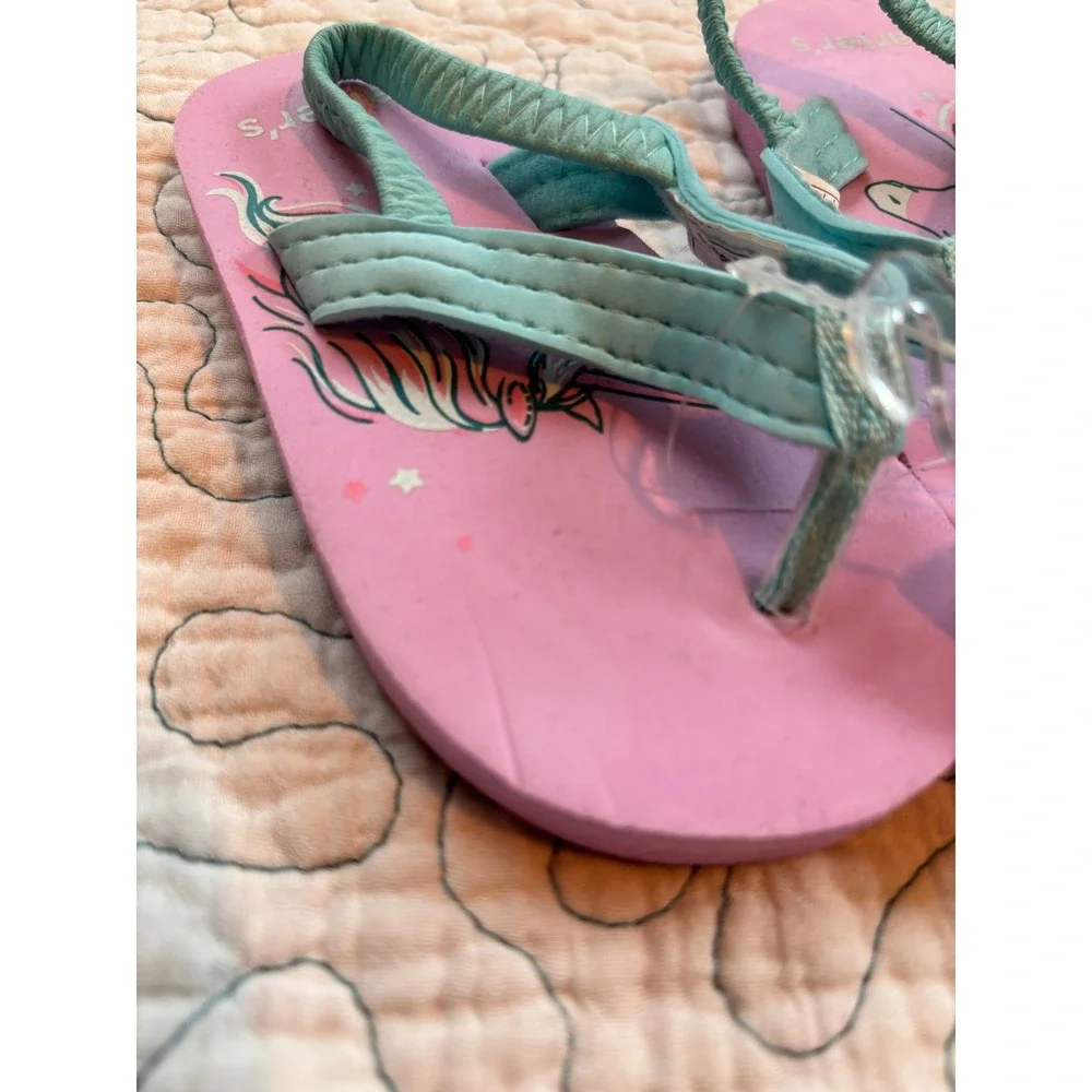 Carters Toddler Girls Pink Unicorn Flip Flop Sandals Elastic Back Strap Size 5-6